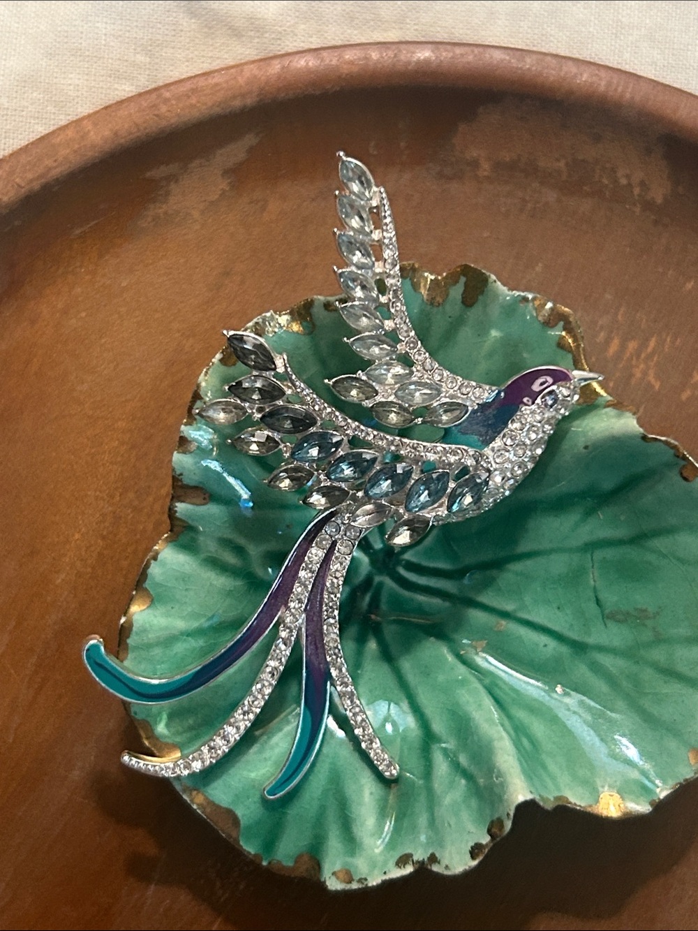 Anne Klein Green and Purple Crystal Bird Brooch